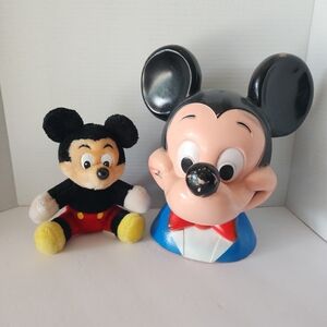 MICKEY Mouse Bank Vintage 1971 And Stuffed Mickey 7" T x 6"W